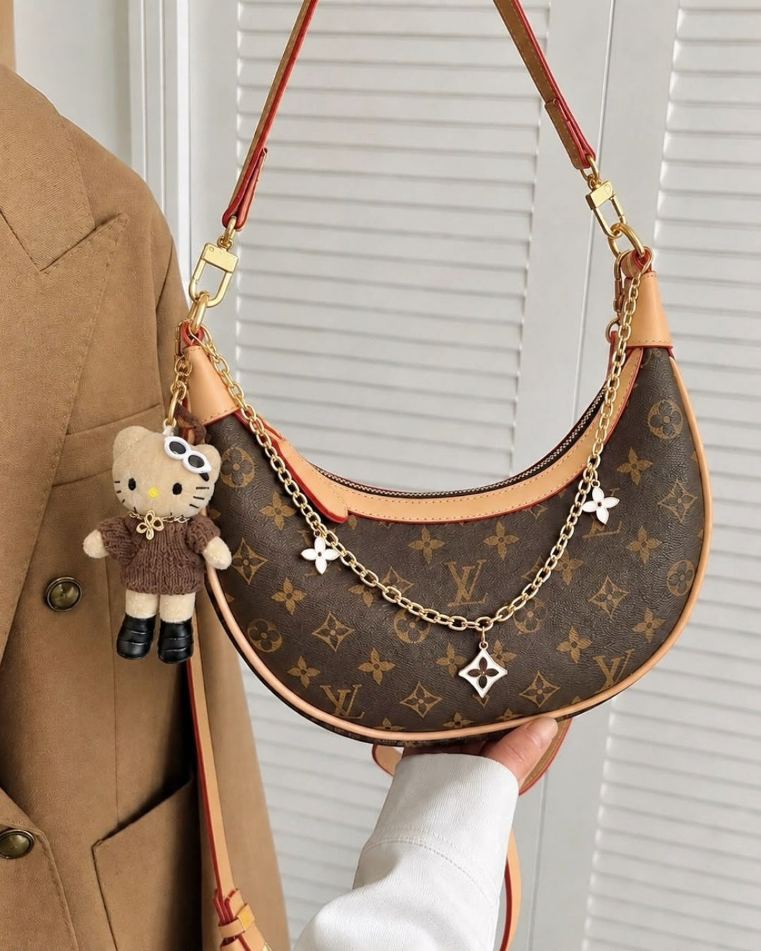 LV Crescent Shoulder Bag with Teddy Charm 28cm A+