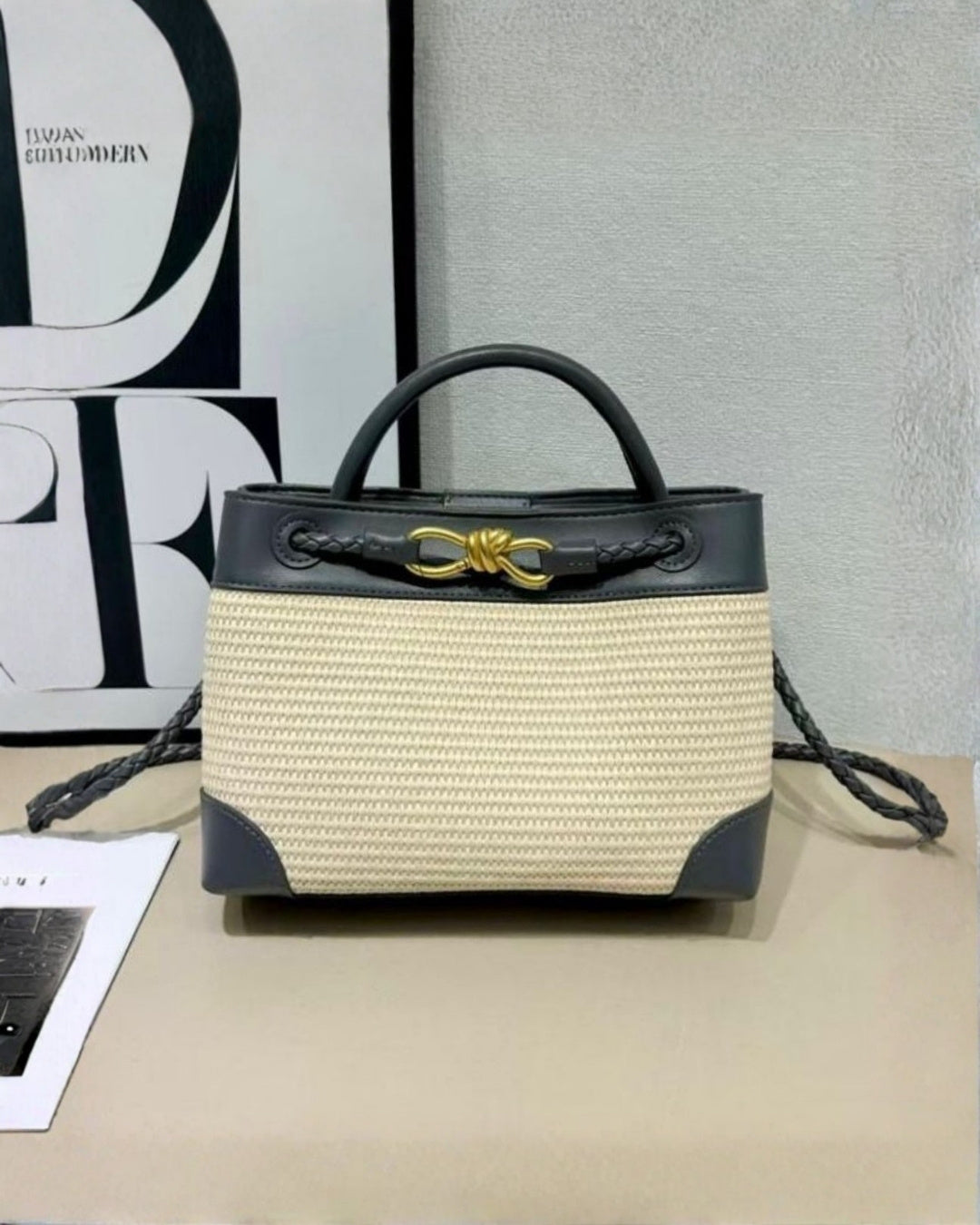 BOTTEGA Woven Structured Top Handle Shoulder Bag 25cm