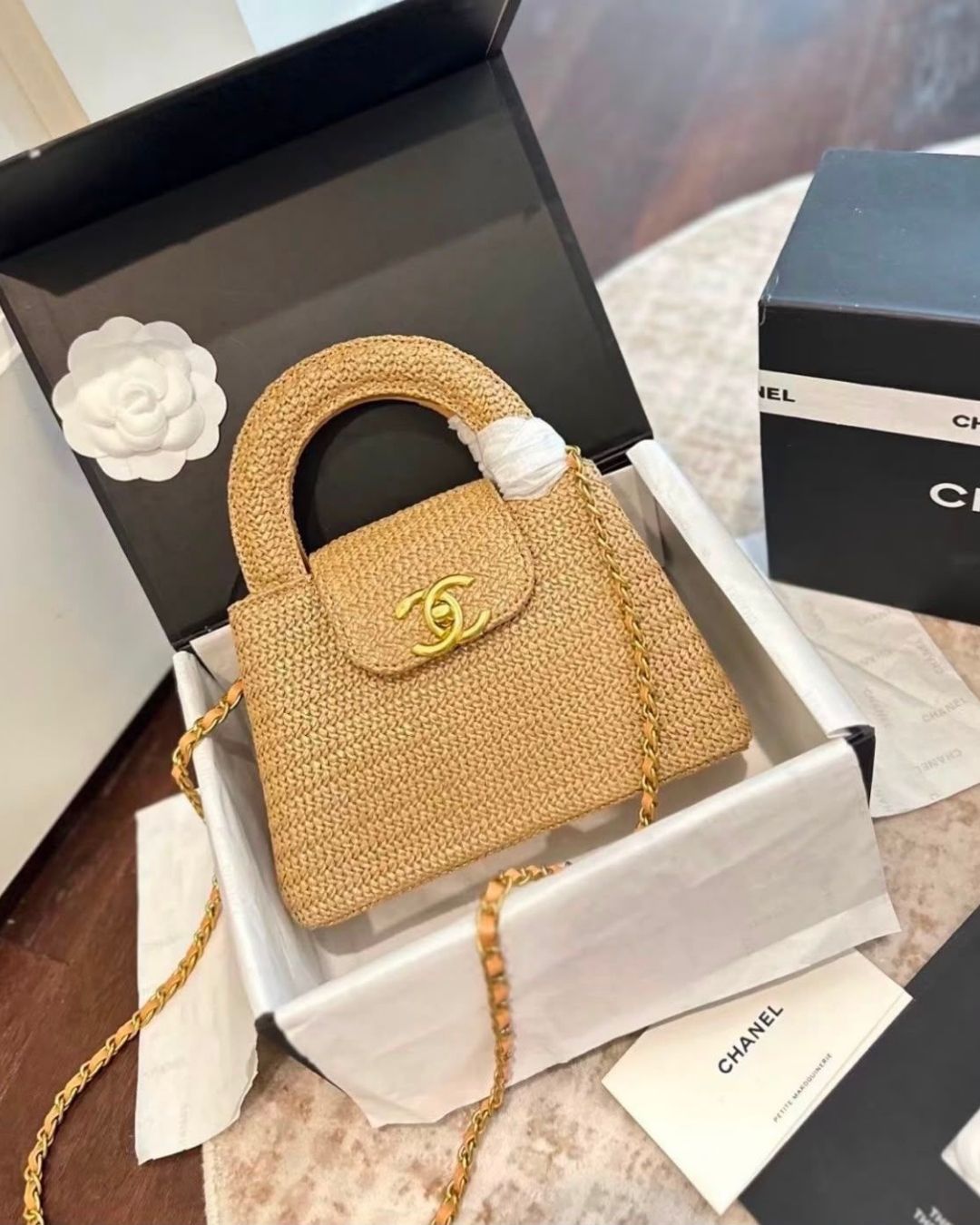 CHANEL MINI Woven Top Handle Bag 20 cm