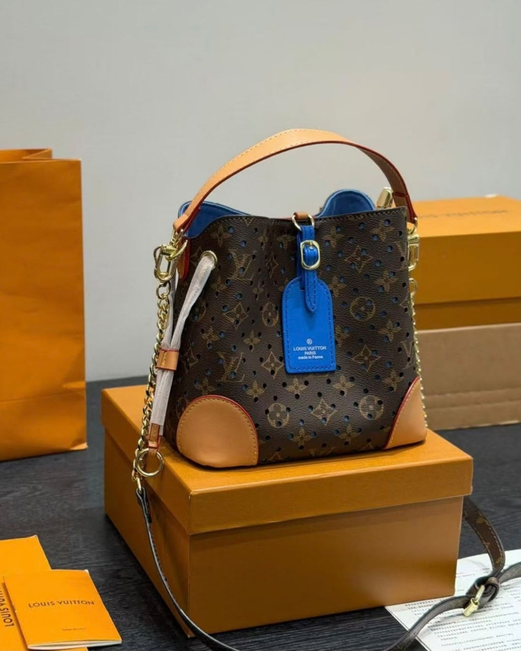 LV Perforated Petite Bucket Bag 22cm A+