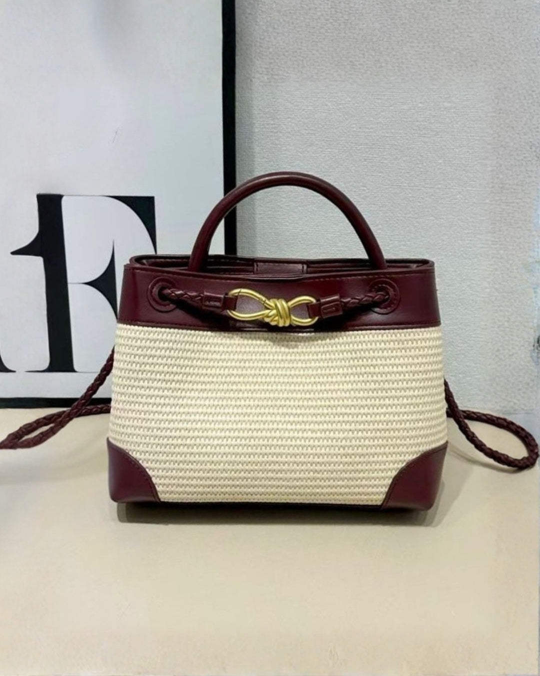 BOTTEGA Woven Structured Top Handle Shoulder Bag 25cm