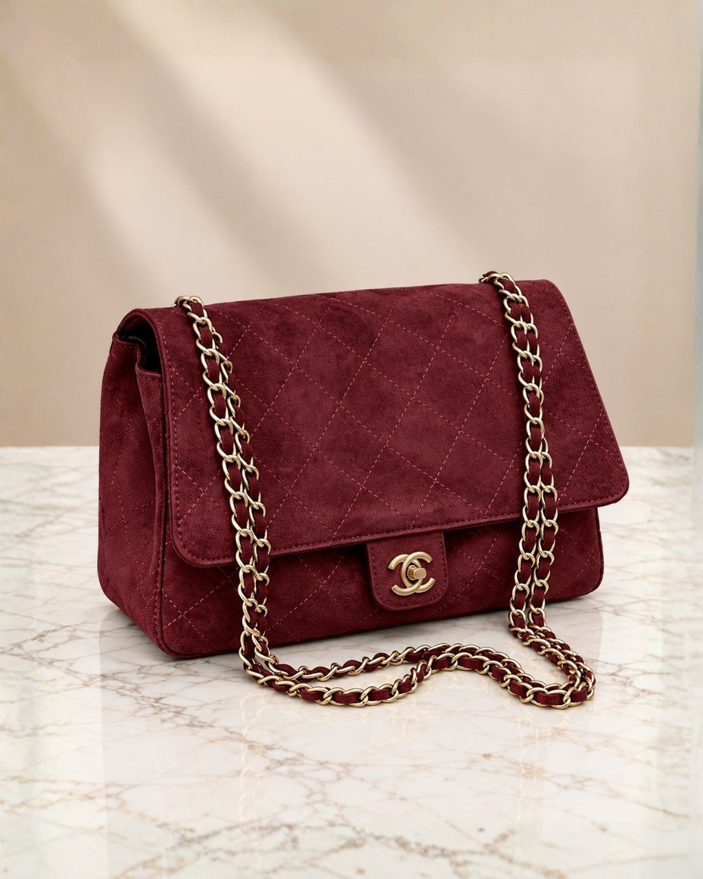 CHANEL Quilted Suede Shoulder Bag 28cm A+