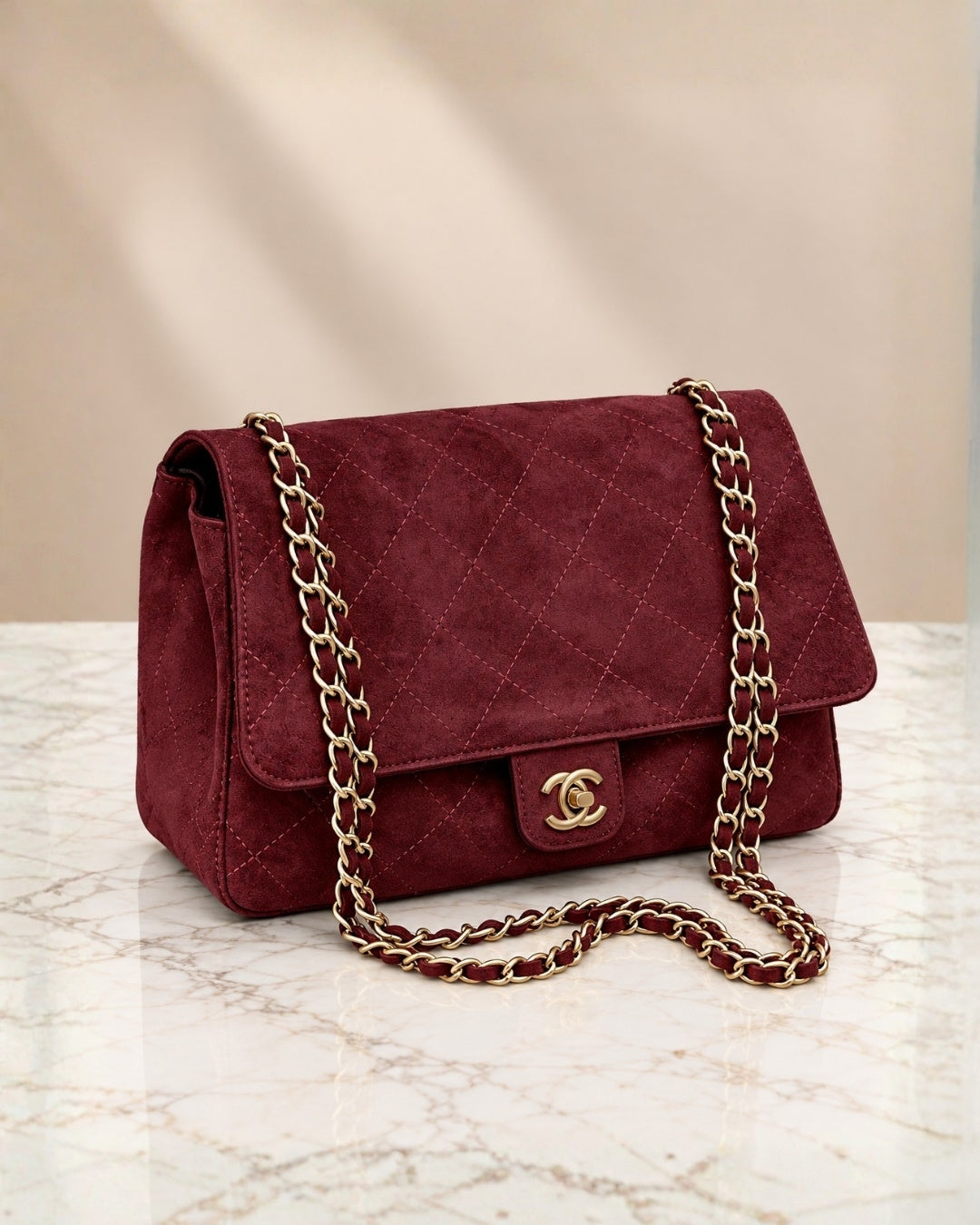 CHANEL Quilted Suede Shoulder Bag 28cm A+