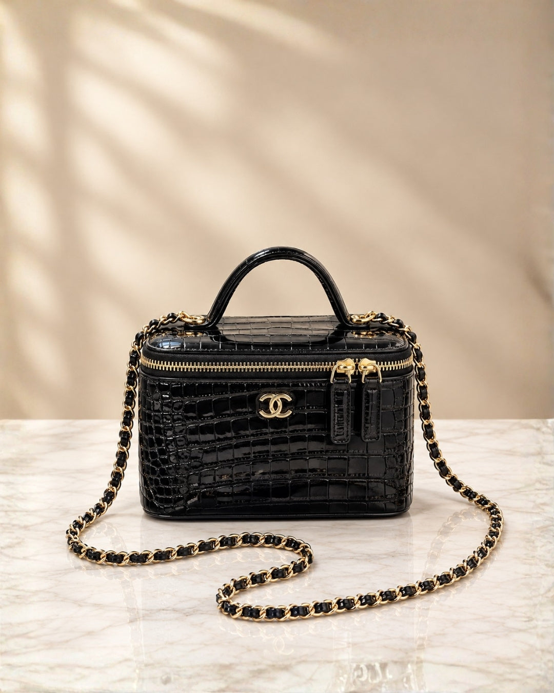 CHANEL Croc-Embossed Mini Vanity Bag