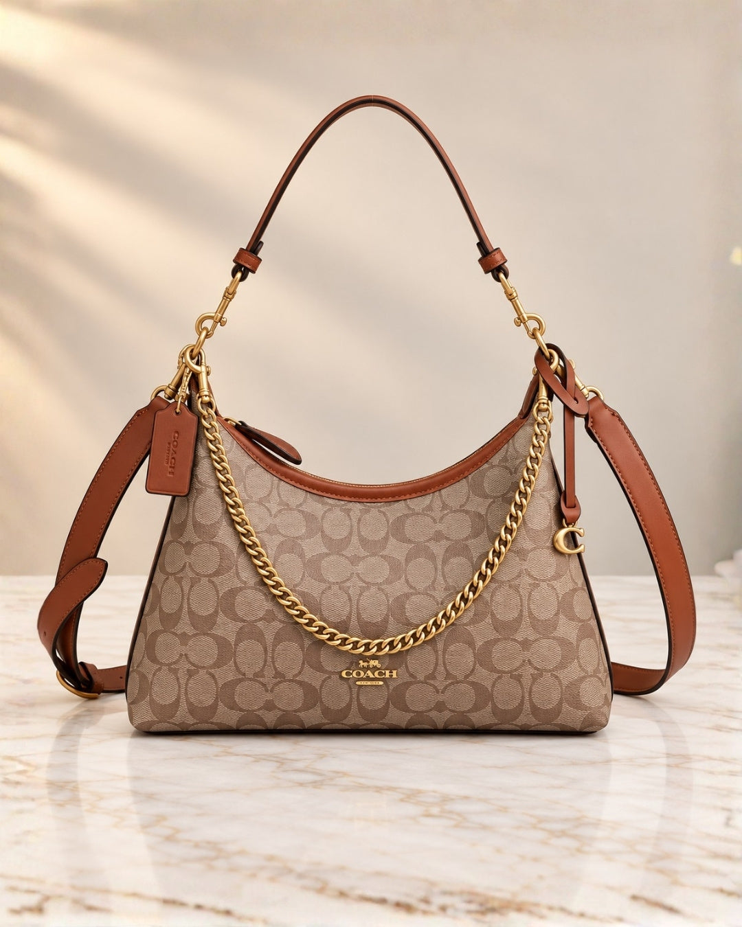 Coach Signature Chain Hobo Shoulder Bag 35cm