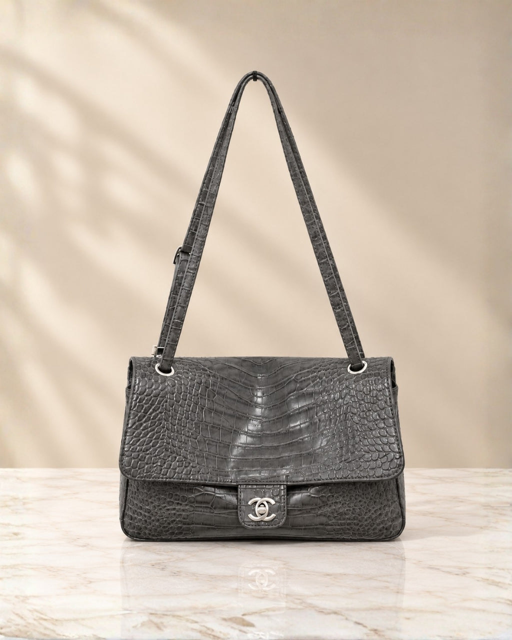 Chanel Croc Embossed Shoulder Bag 29cm A+