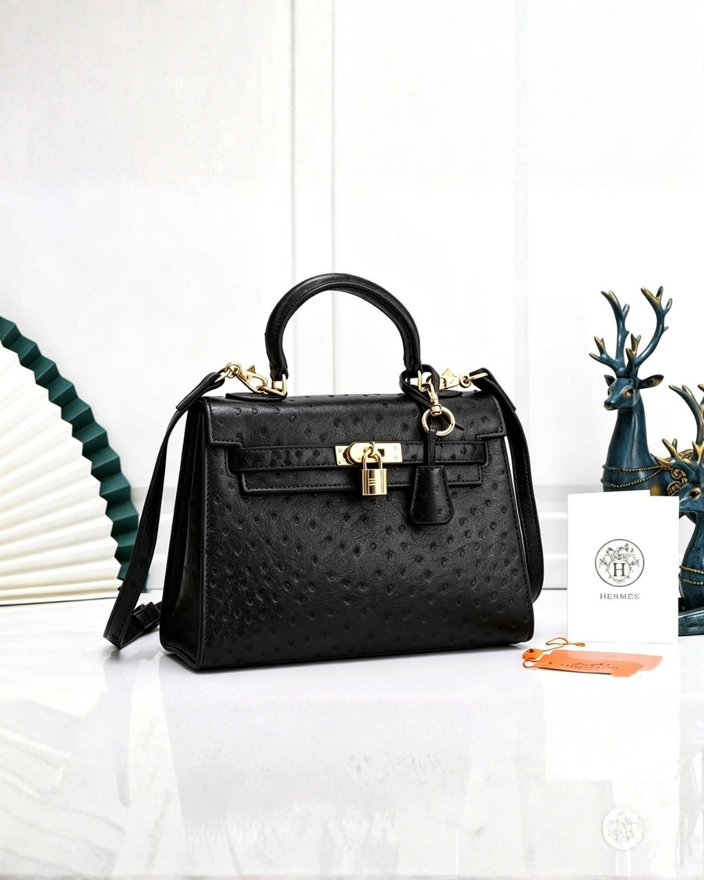 HERMES Kelly 25 Ostrich-Embossed Bag