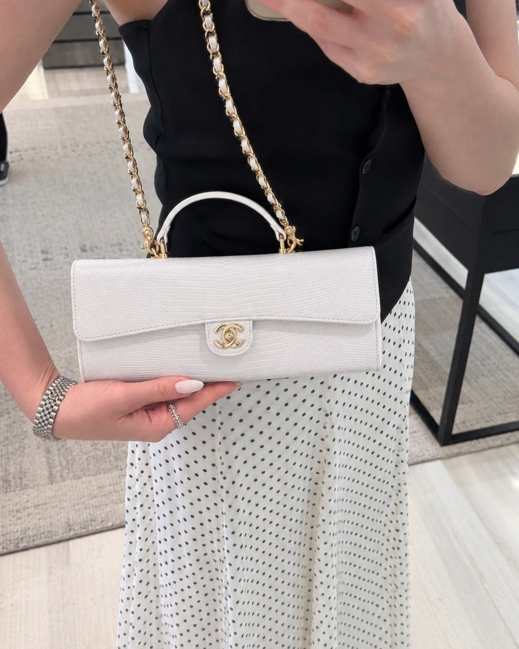 CHANEL Croc Top Handle Clutch 25cm