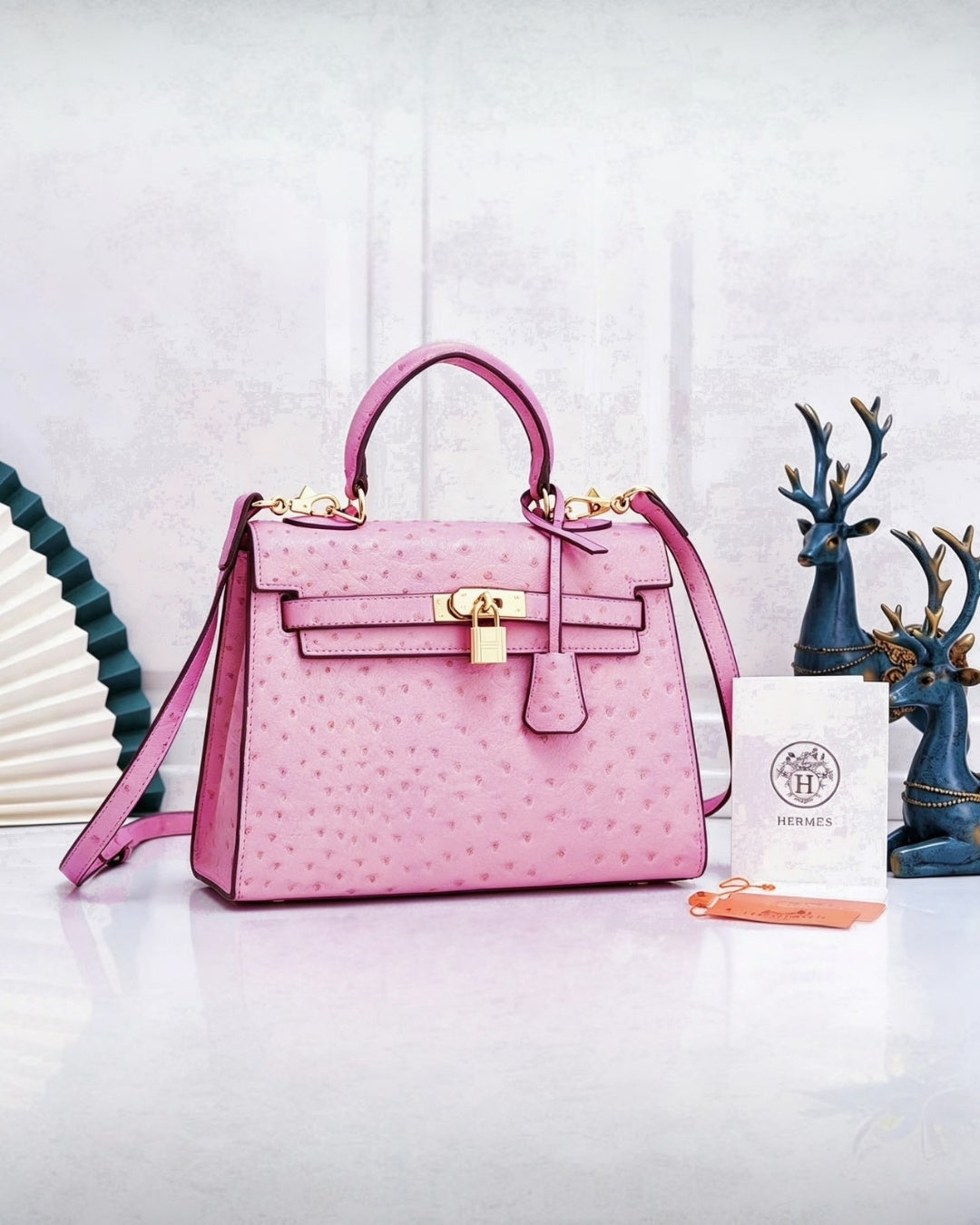HERMES Kelly 25 Ostrich-Embossed Bag