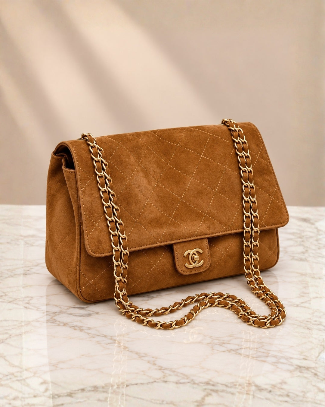 CHANEL Quilted Suede Shoulder Bag 28cm A+