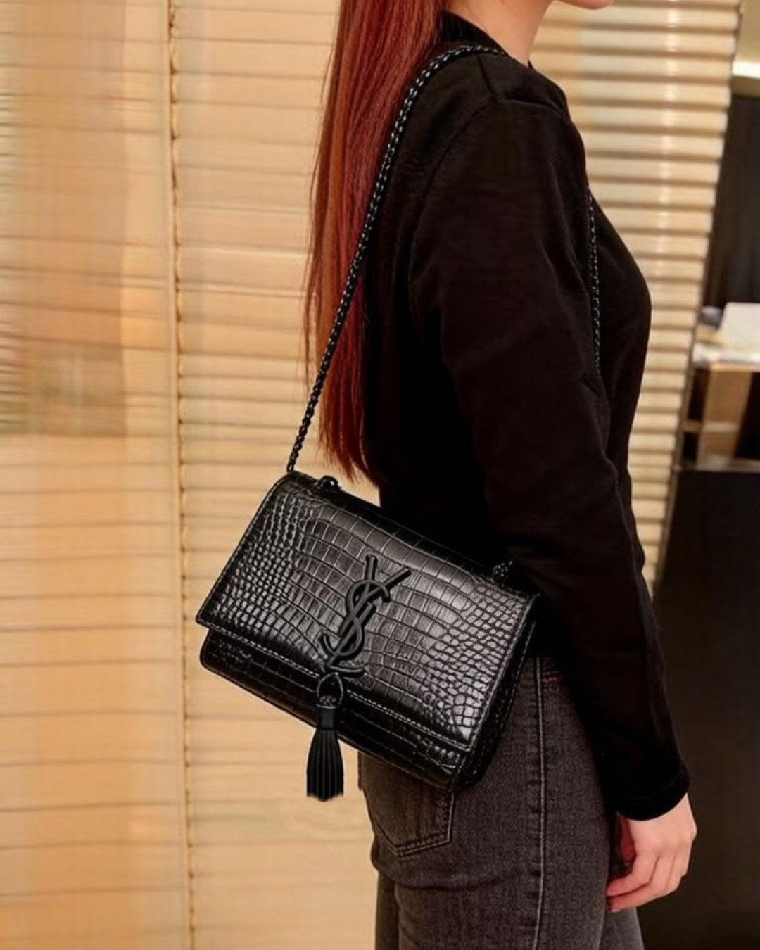 YSL Croc Shoulder Bag 22cm