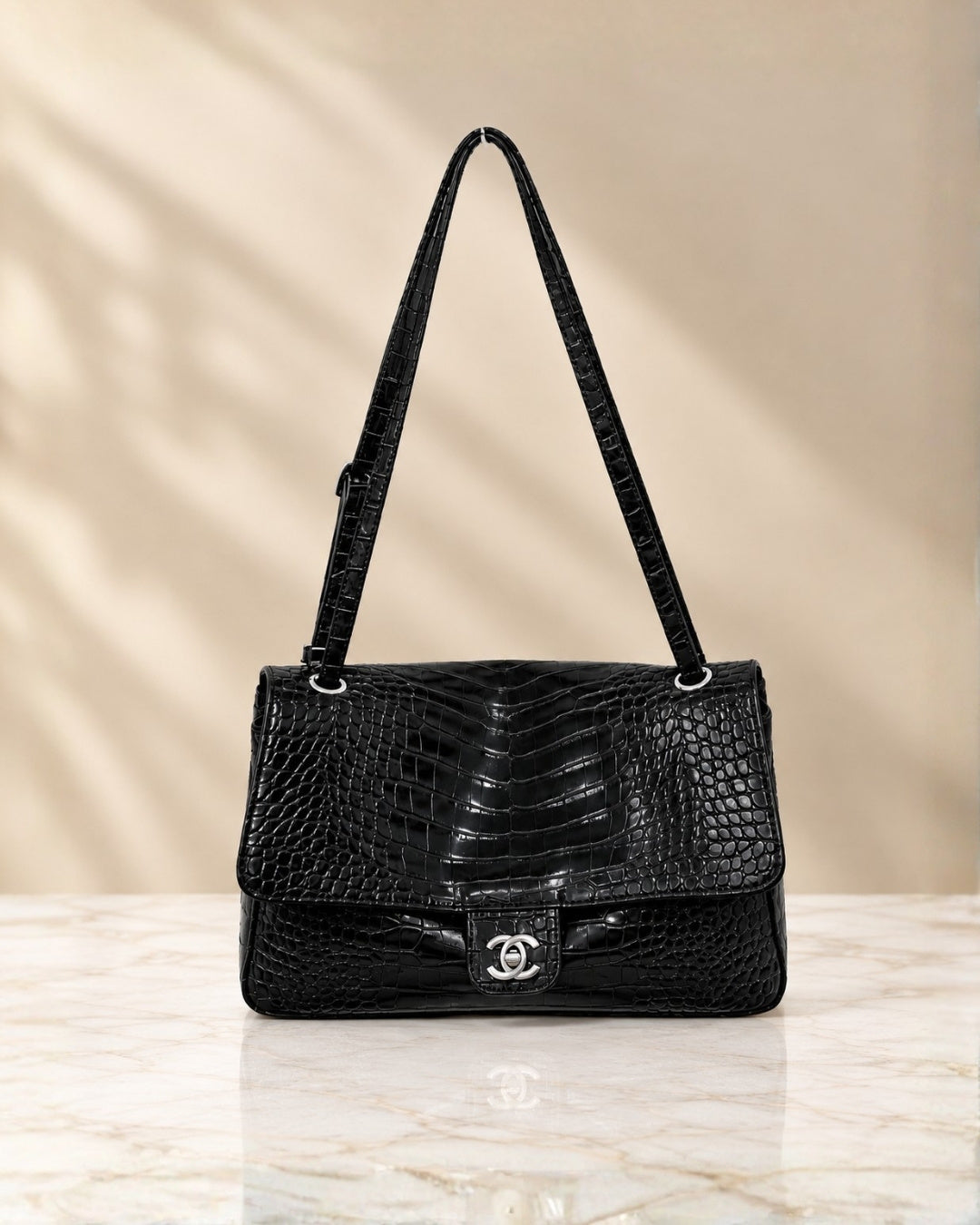 Chanel Croc Embossed Shoulder Bag 29cm A+