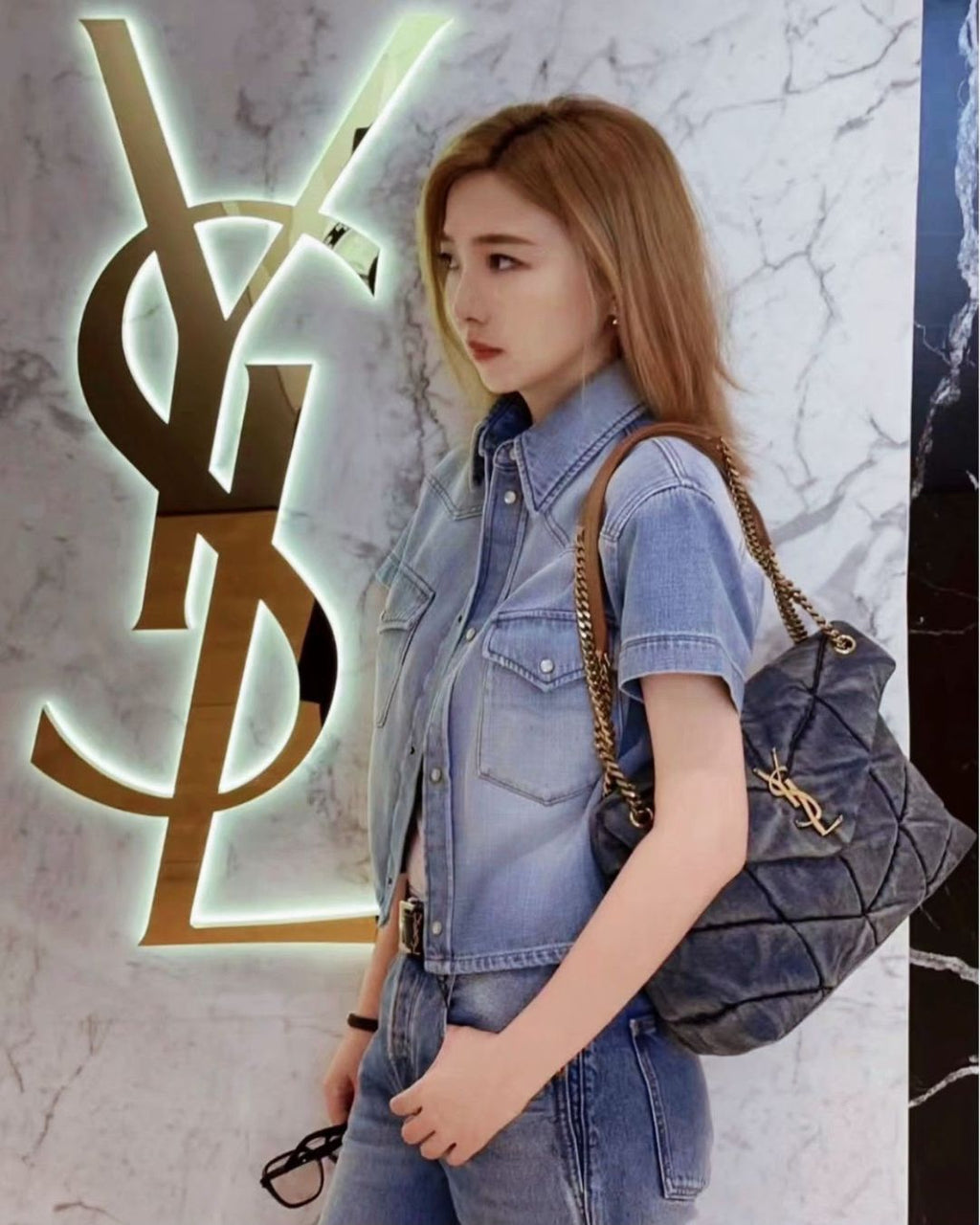 YSL Denim Envelope Flap Bag 35 cm A+