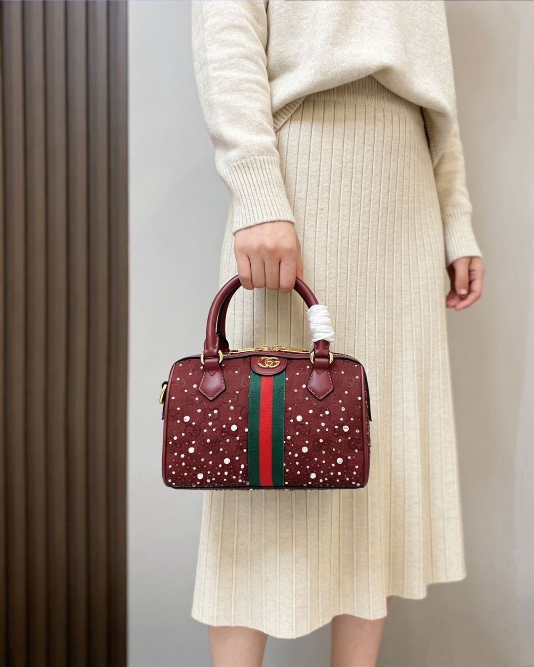 GUCCI Crystal Encrusted Boston Bag 22 cm A+