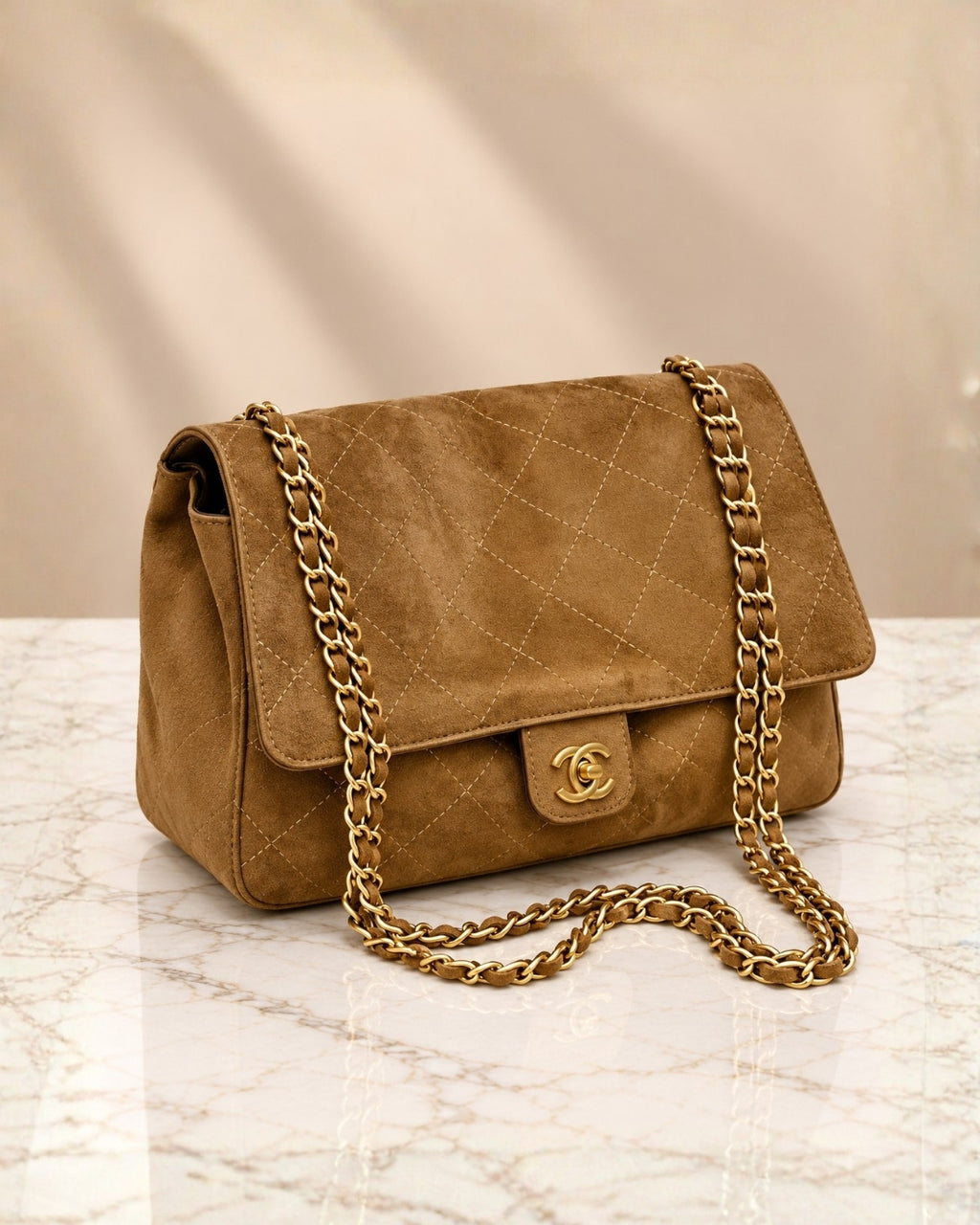 CHANEL Quilted Suede Shoulder Bag 28cm A+