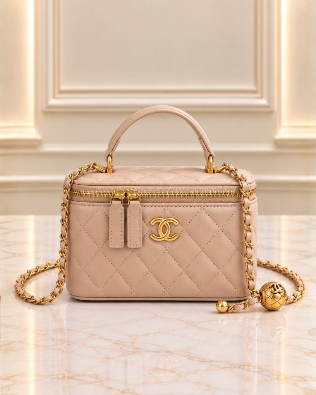 CHANEL Quilted Vanity Top Handle Bag 18cm