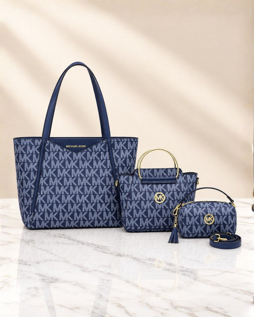 MK Multi-Piece Navy Tote Bag Set 44cm