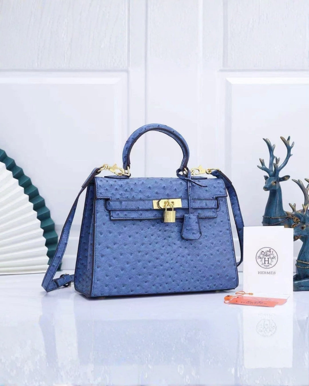 HERMES Kelly 25 Ostrich-Embossed Bag