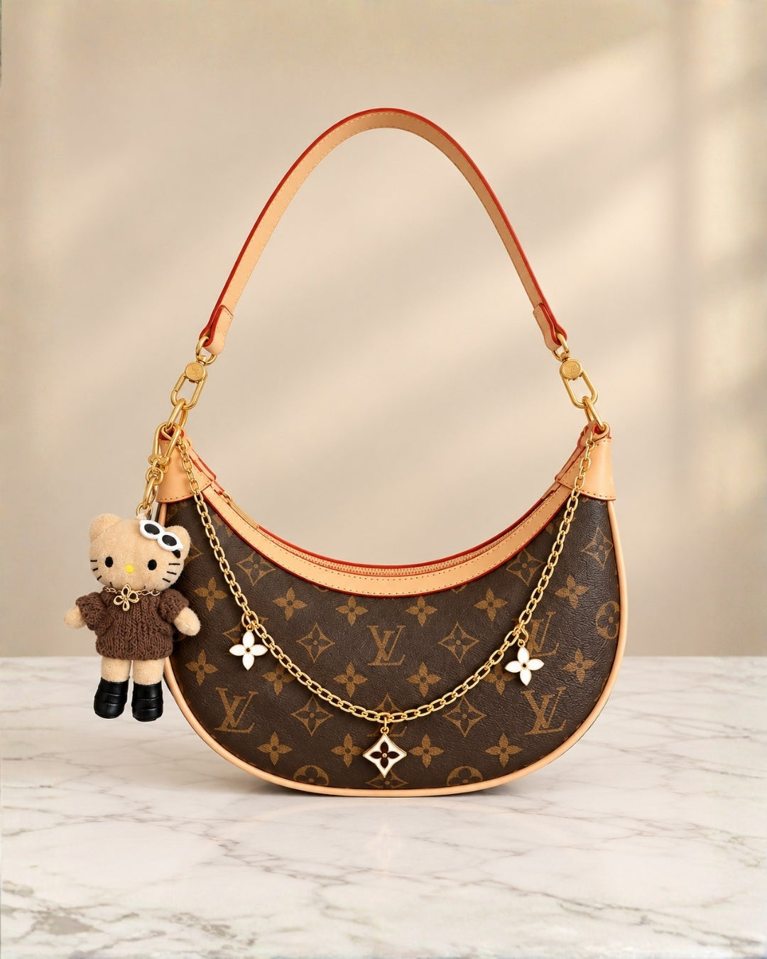 LV Crescent Shoulder Bag with Teddy Charm 28cm A+
