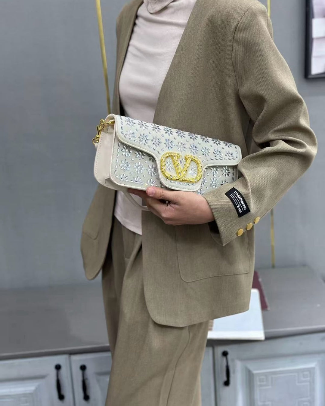 VALENTINO Floral Crystal Bag Large 27cm