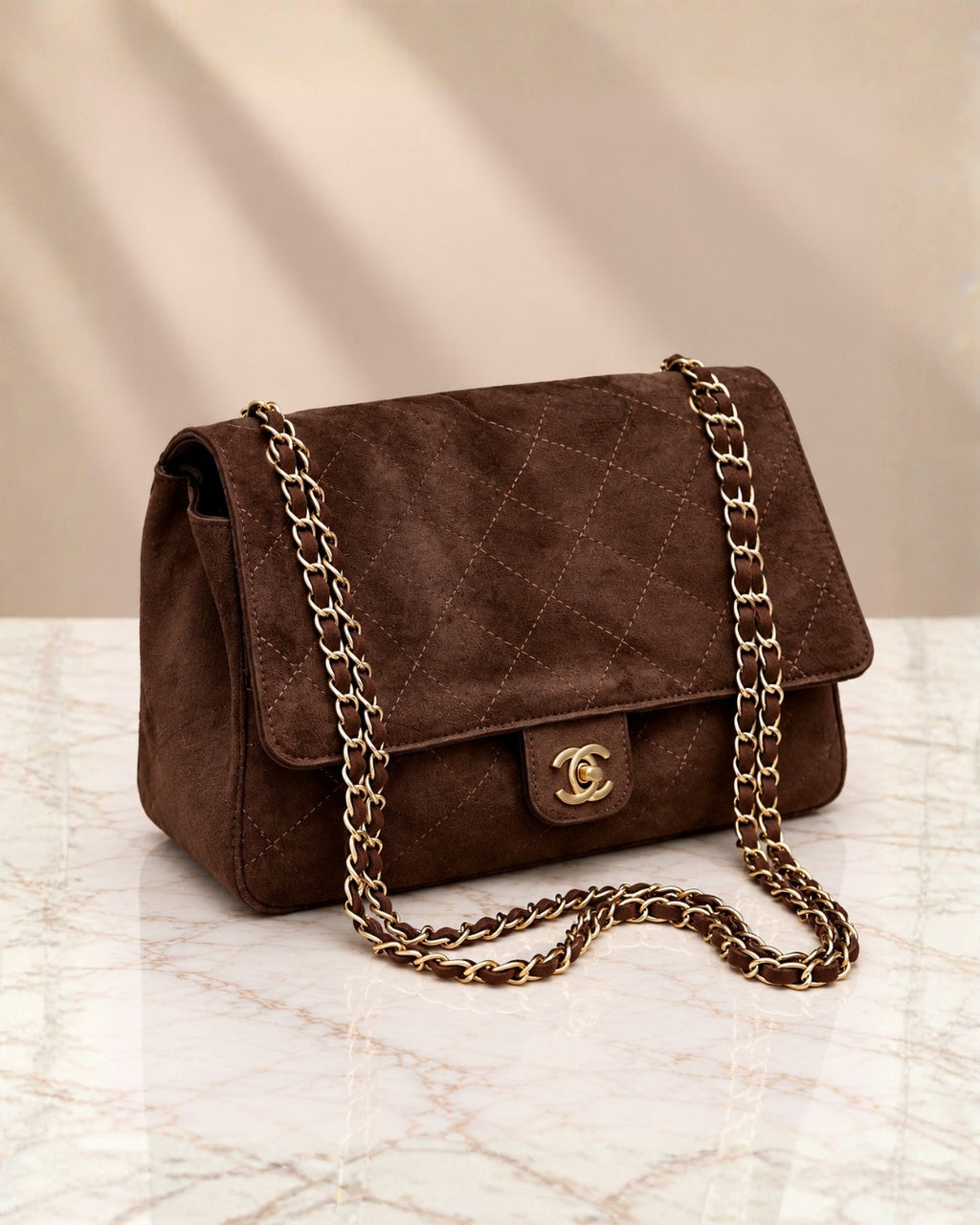 CHANEL Quilted Suede Shoulder Bag 28cm A+