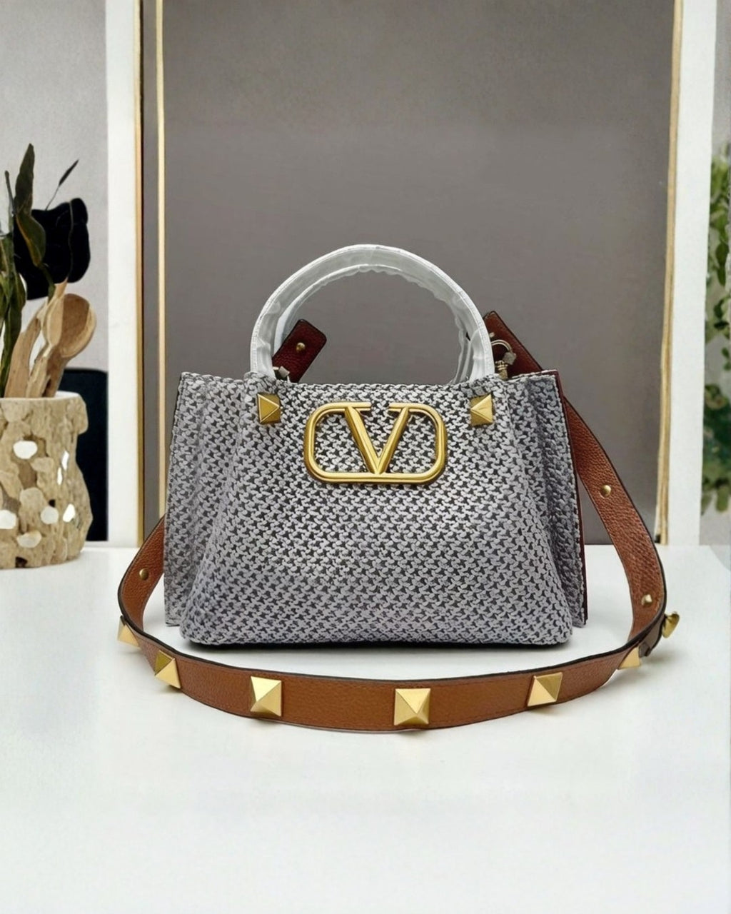 VALENTINO VLogo Woven Top Handle Bag 26cm