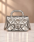 CHANEL Glossy Quilted Mini Top Handle Bag 20cm