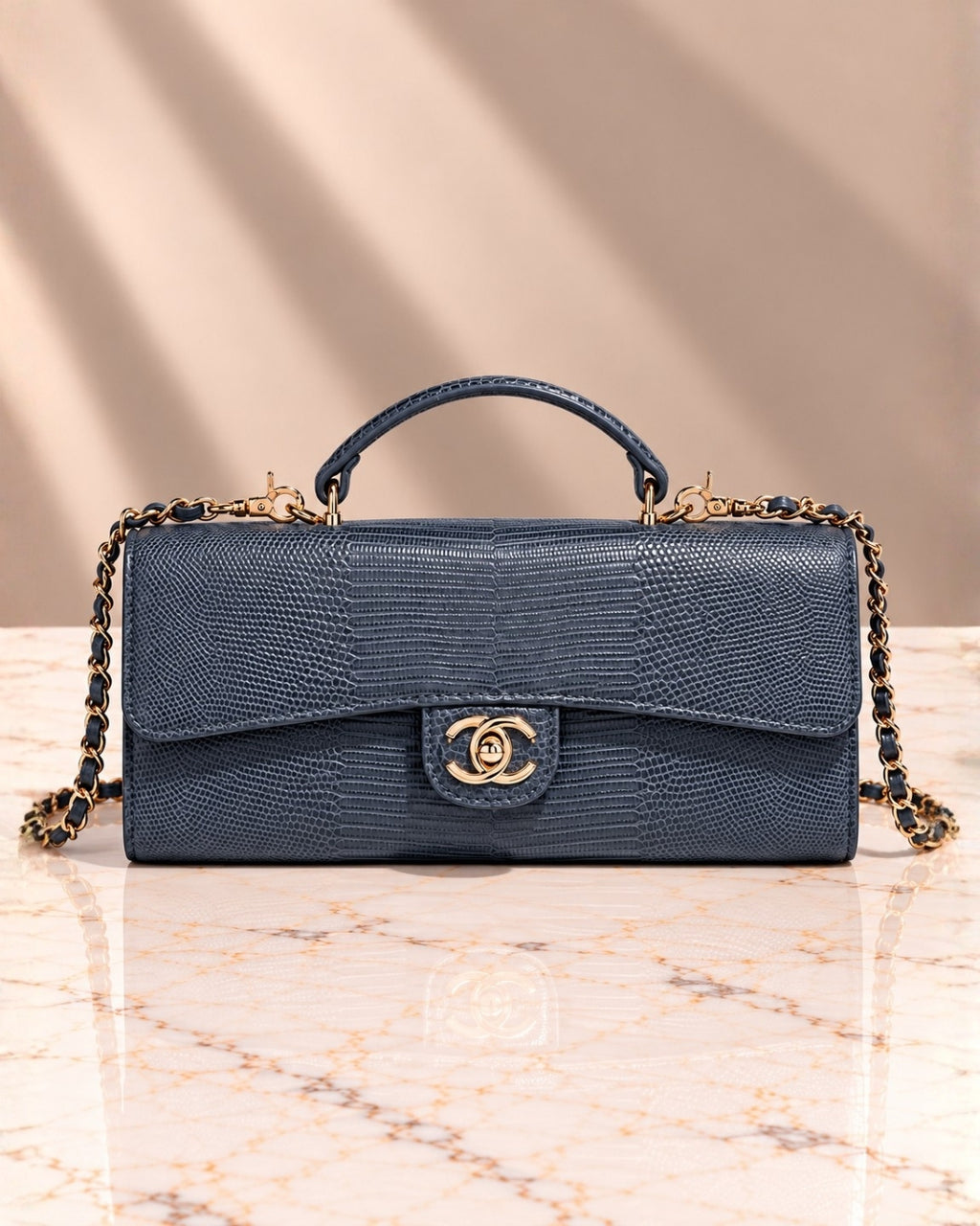 CHANEL Croc Top Handle Clutch 25cm