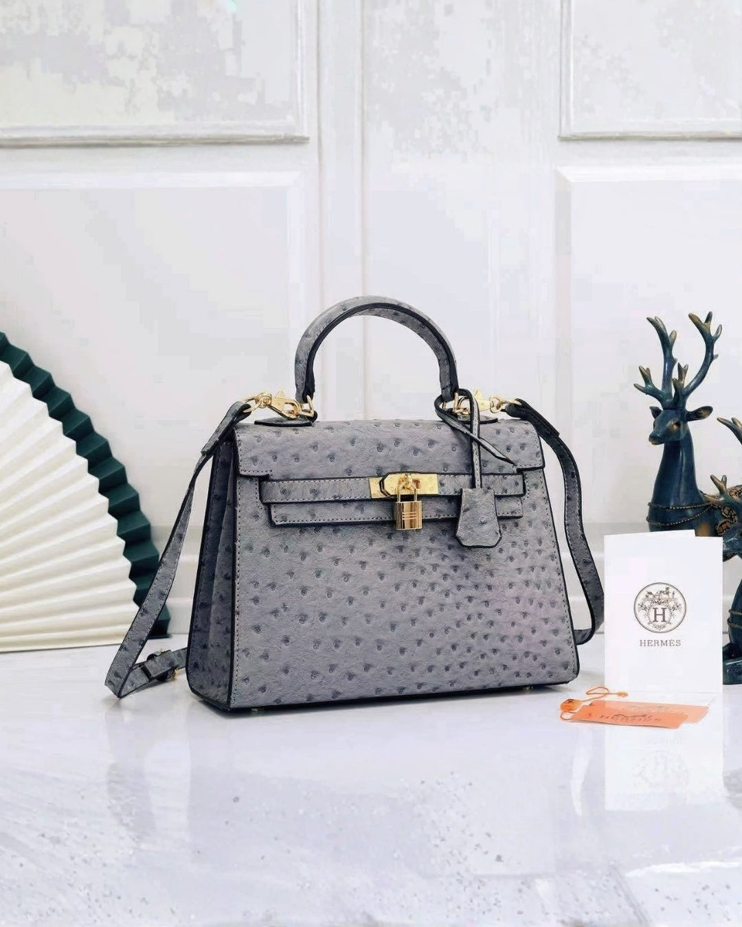 HERMES Kelly 25 Ostrich-Embossed Bag