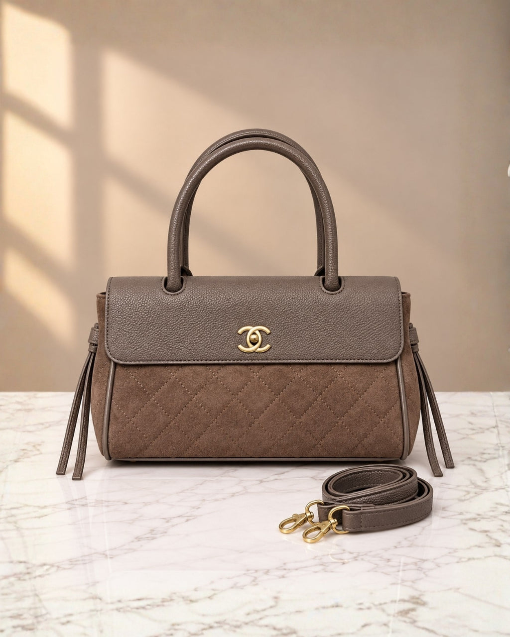 Chanel Suede Top Handle Shoulder Bag 27cm