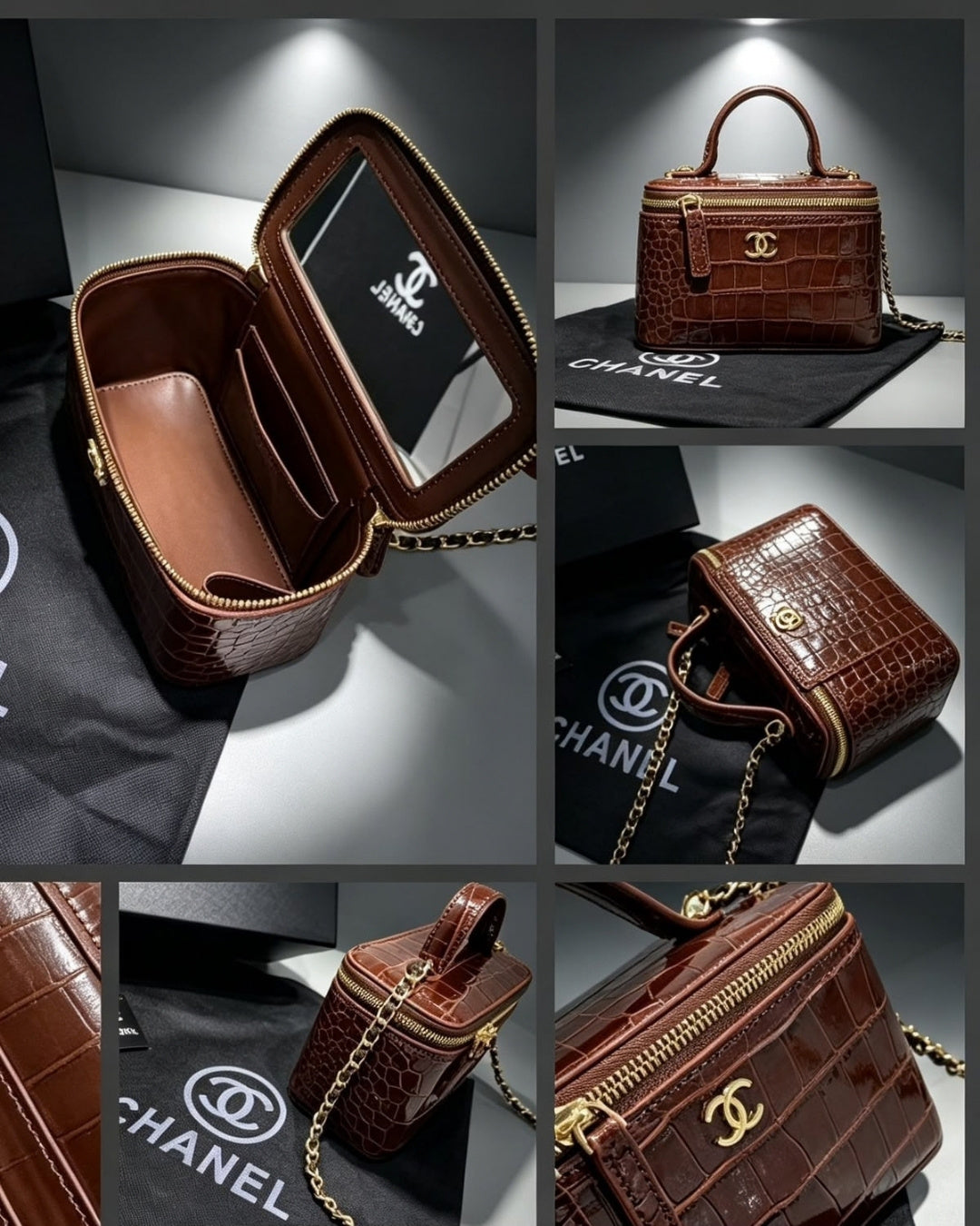 CHANEL Croc-Embossed Mini Vanity Bag