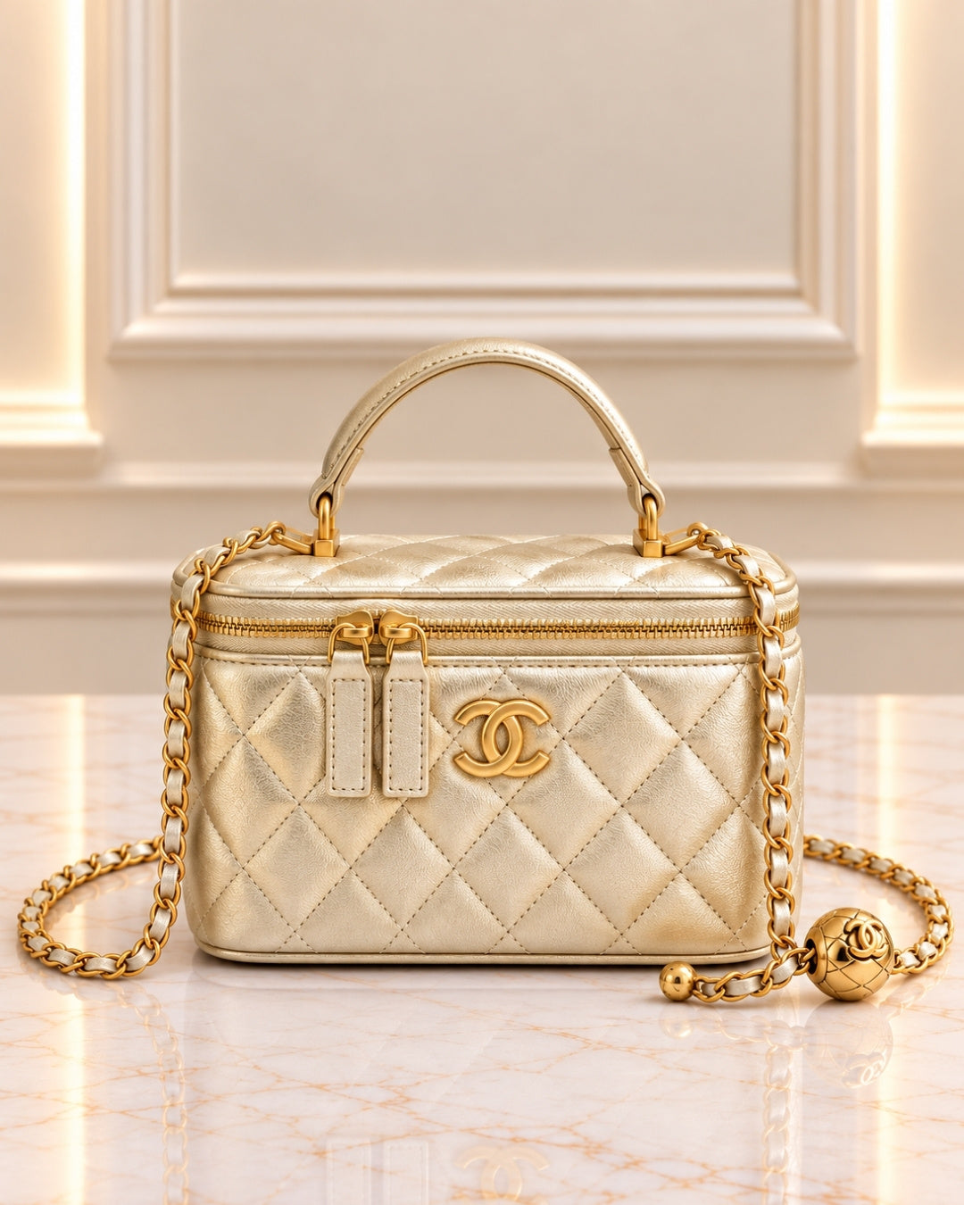 CHANEL Quilted Vanity Top Handle Bag 18cm