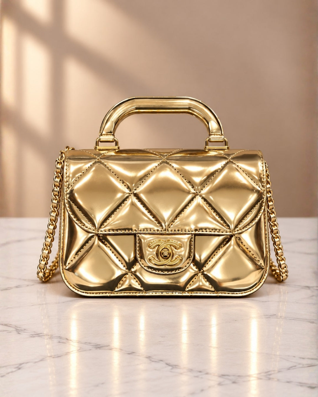 CHANEL Glossy Quilted Mini Top Handle Bag 20cm