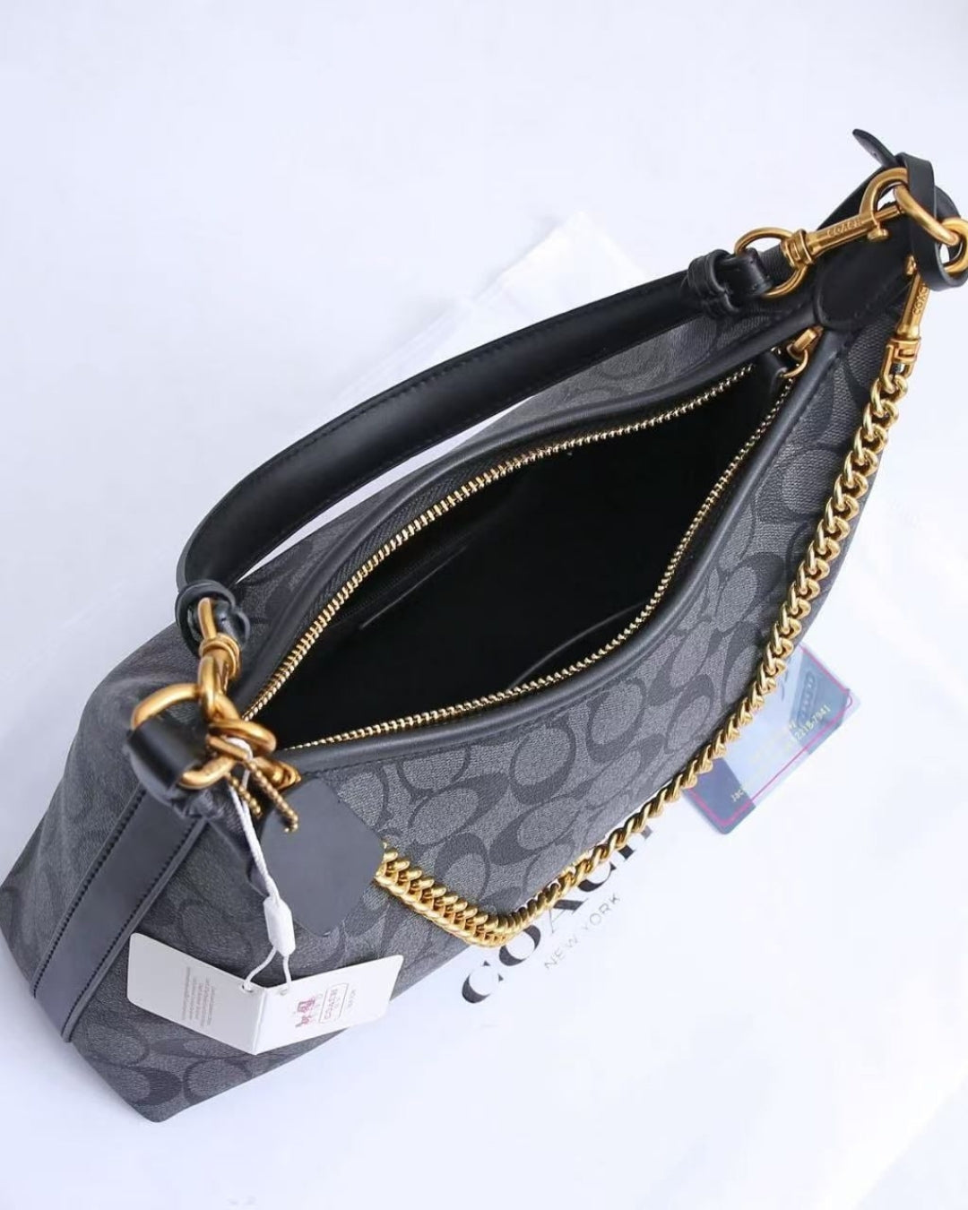 Coach Signature Chain Hobo Shoulder Bag 35cm