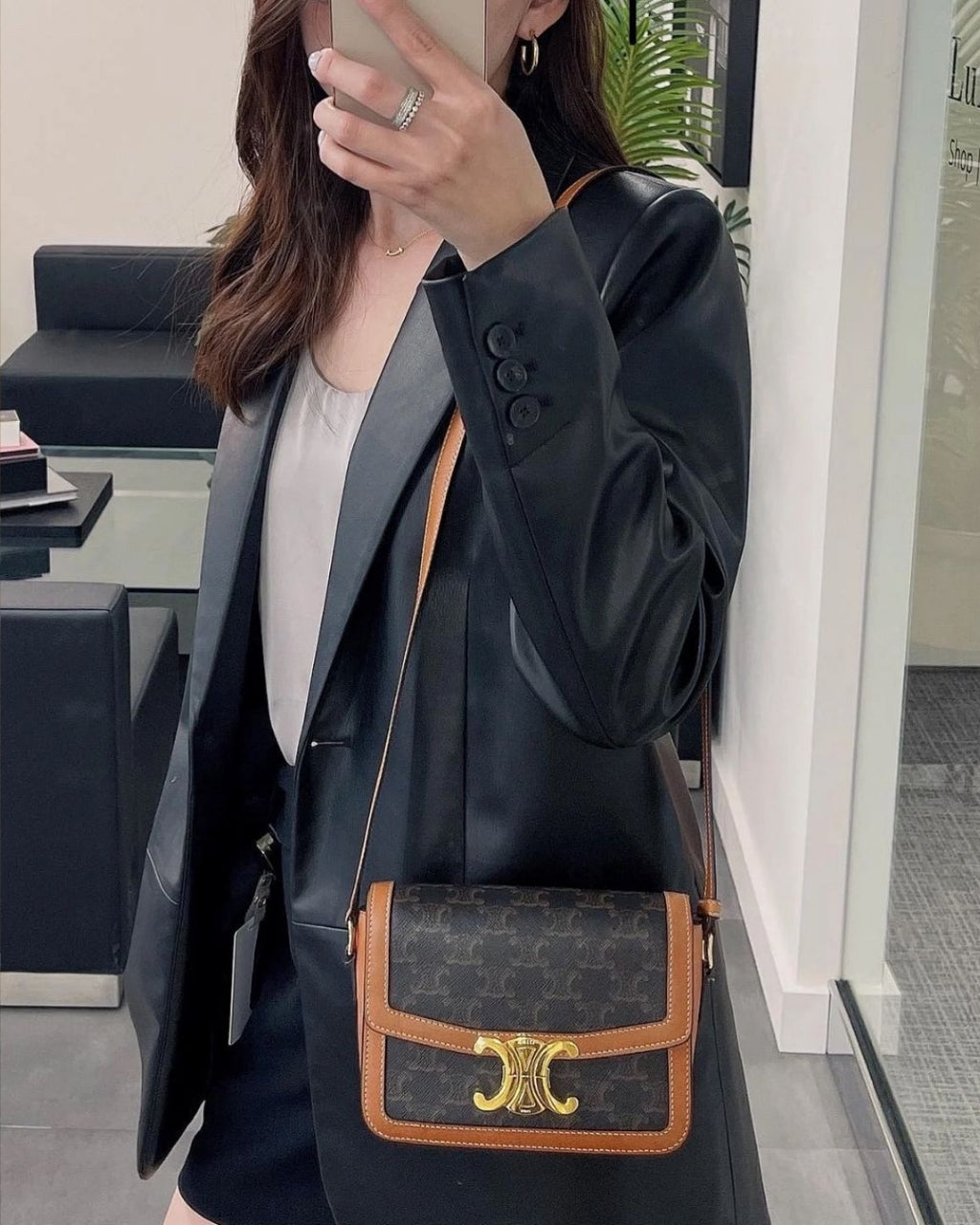 CELINE Triomphe Canvas Shoulder Bag 18cm