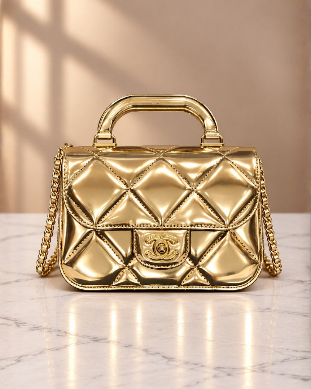 CHANEL Glossy Quilted Mini Top Handle Bag 20cm