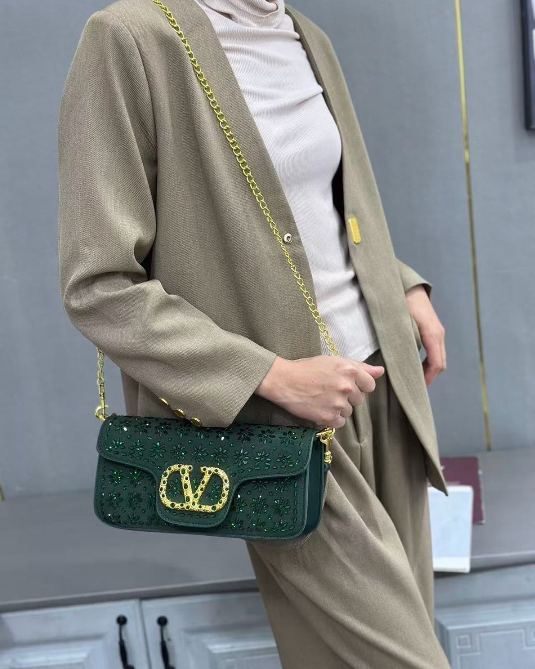 VALENTINO Floral Crystal Bag Large 27cm