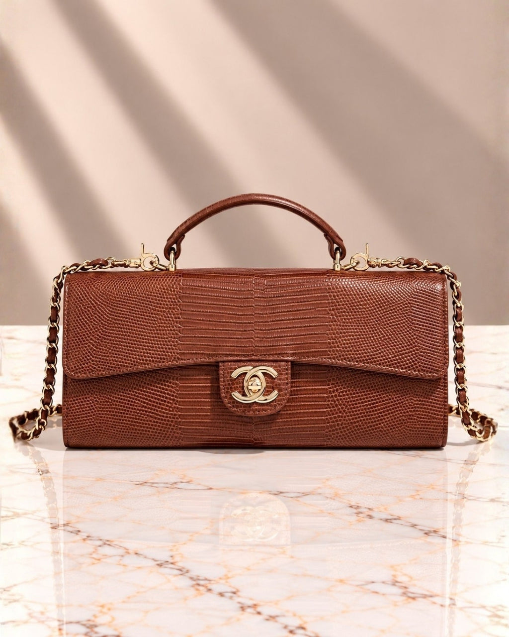 CHANEL Croc Top Handle Clutch 25cm
