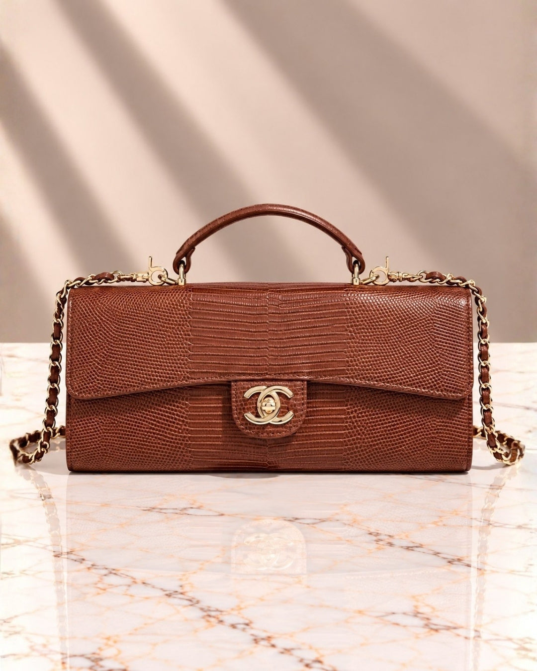 CHANEL Croc Top Handle Clutch 25cm