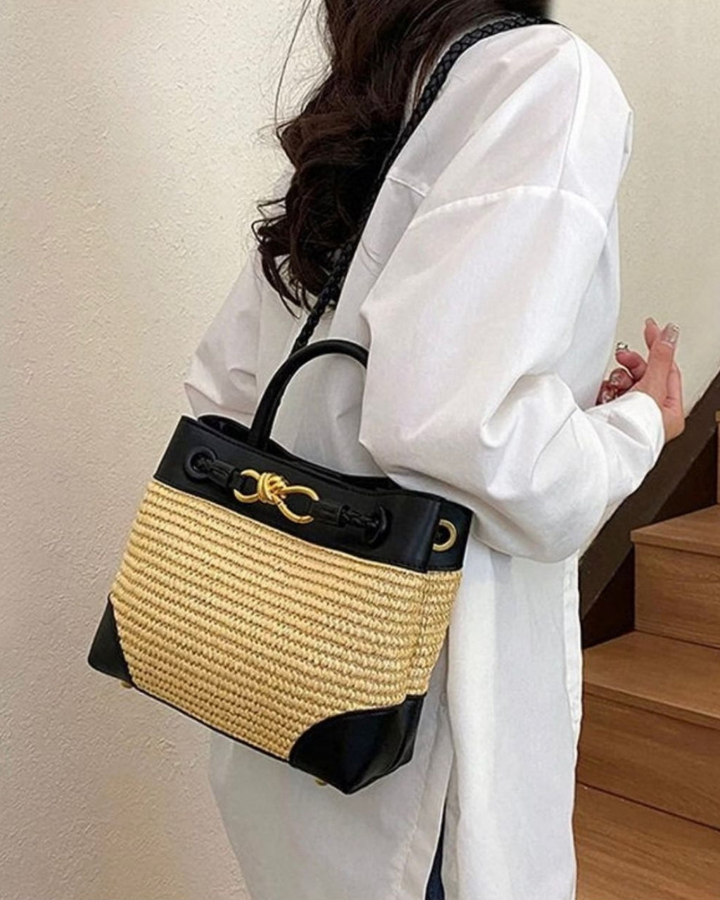 BOTTEGA Woven Structured Top Handle Shoulder Bag 25cm