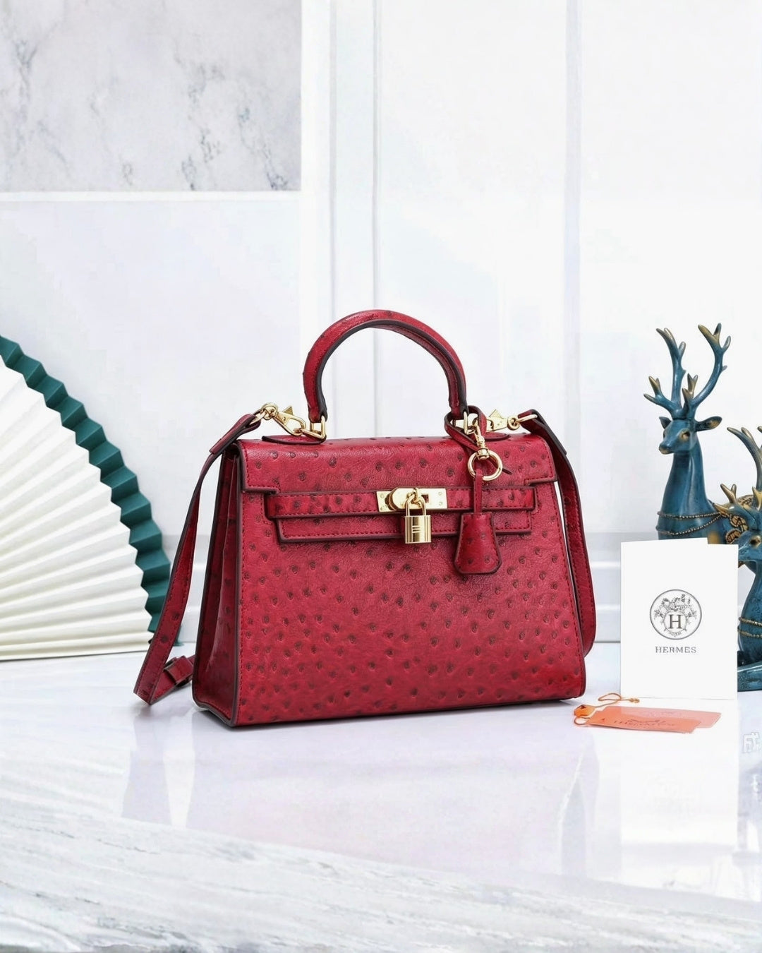HERMES Kelly 25 Ostrich-Embossed Bag