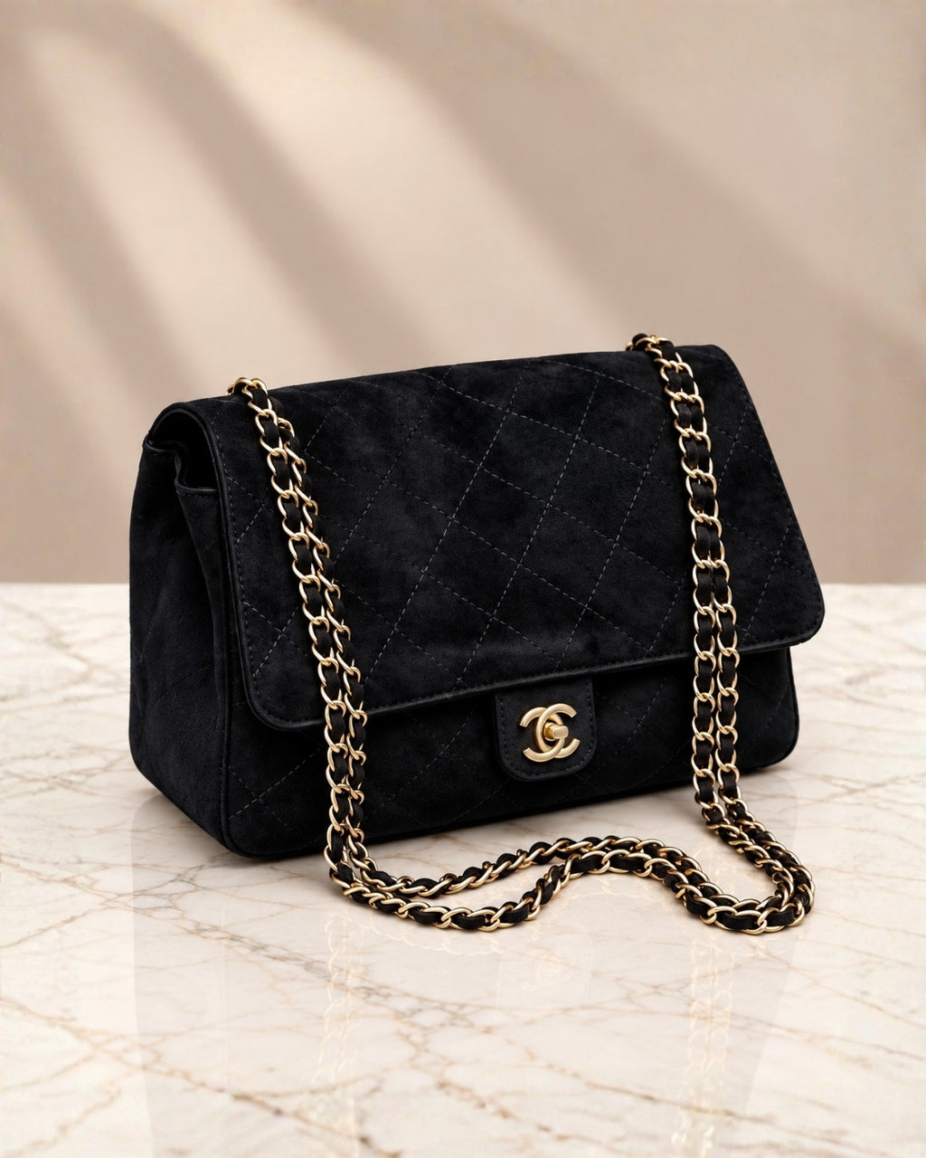 CHANEL Quilted Suede Shoulder Bag 28cm A+