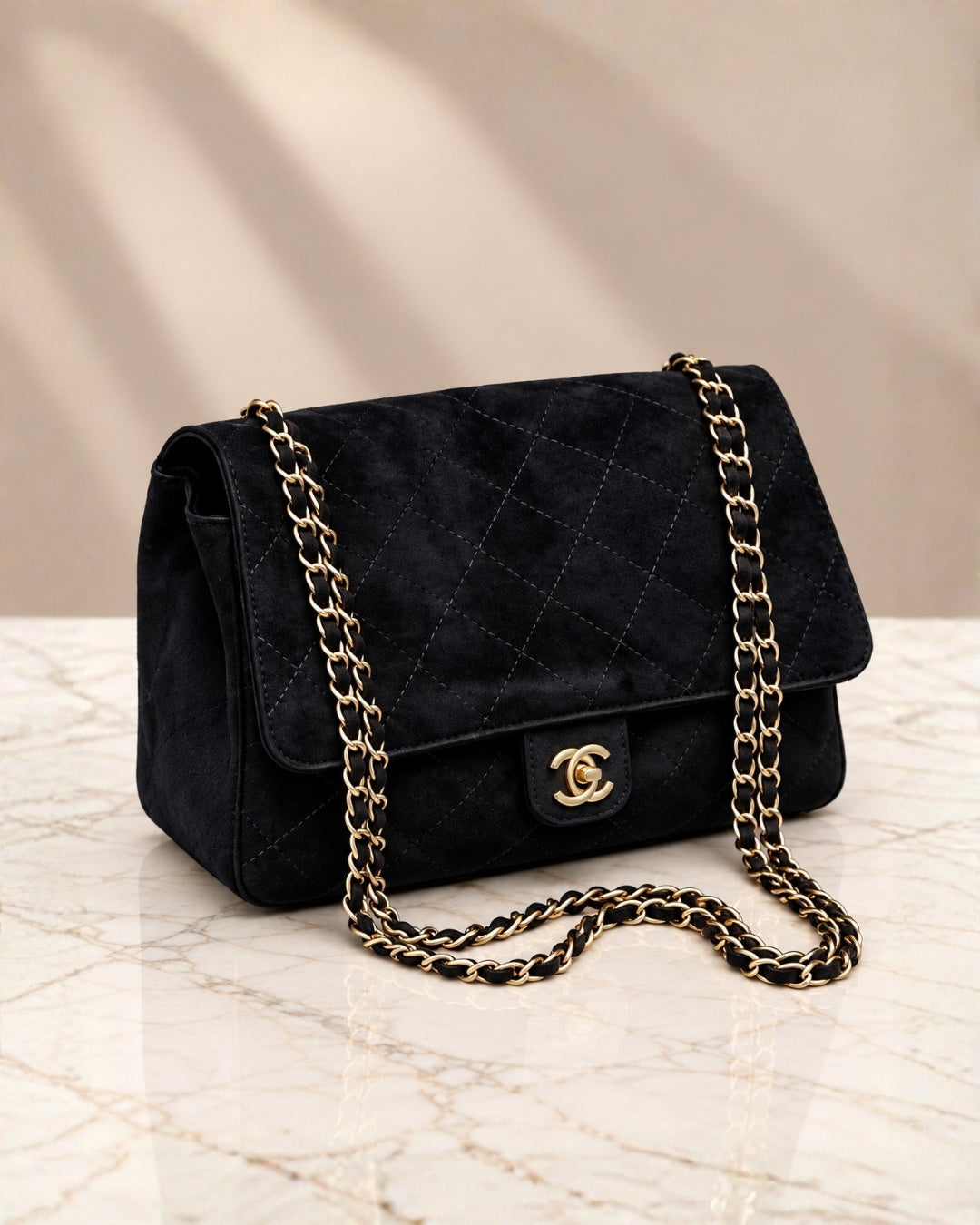 CHANEL Quilted Suede Shoulder Bag 28cm A+