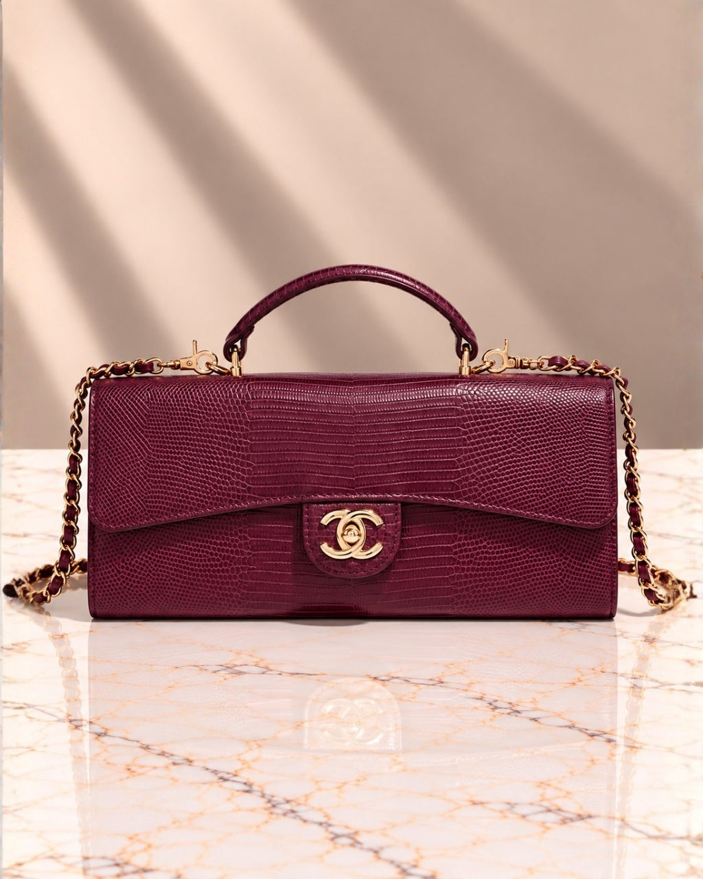 CHANEL Croc Top Handle Clutch 25cm