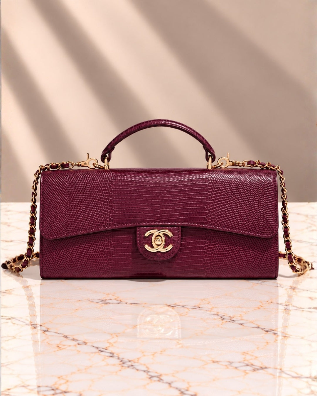 CHANEL Croc Top Handle Clutch 25cm
