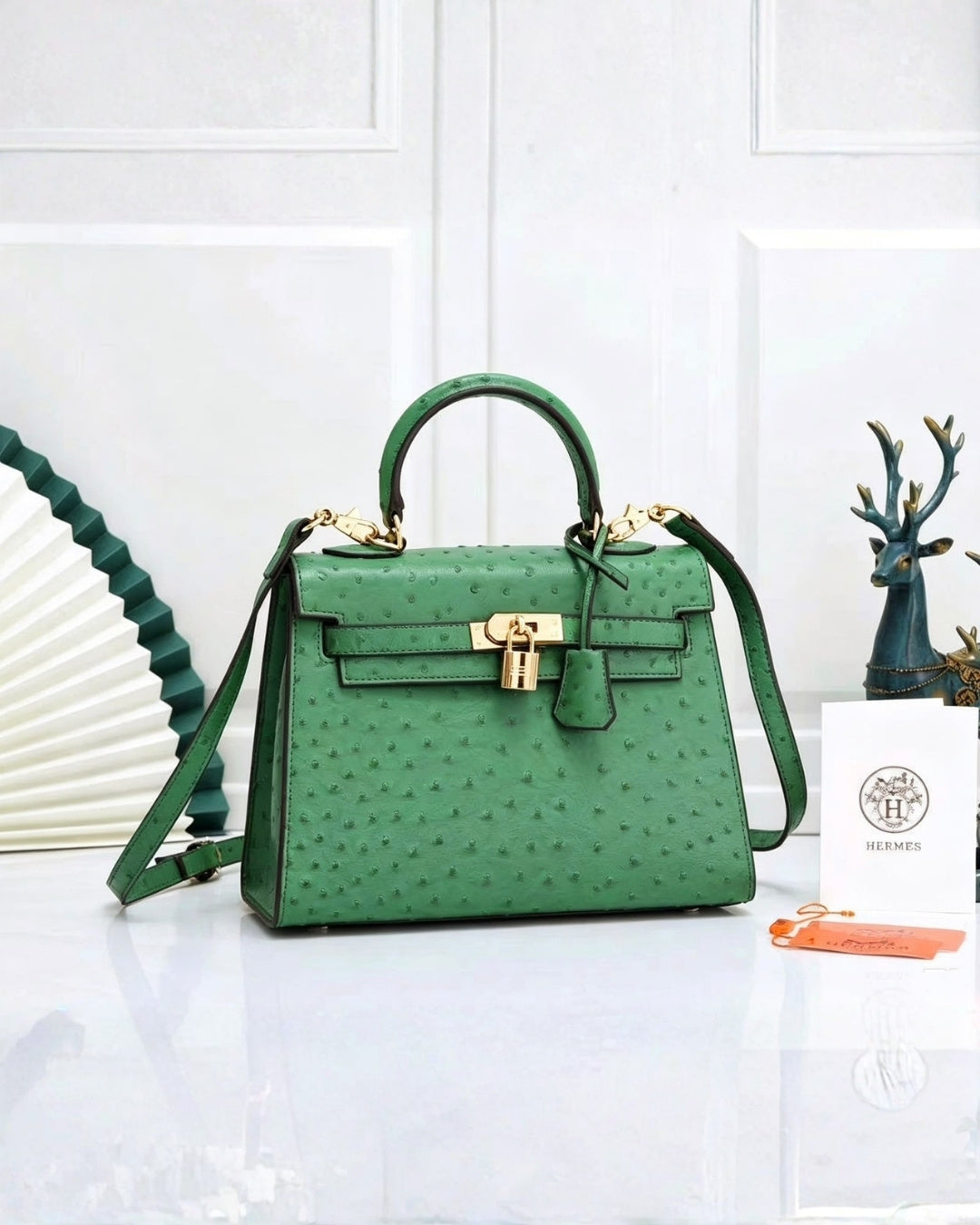 HERMES Kelly 25 Ostrich-Embossed Bag