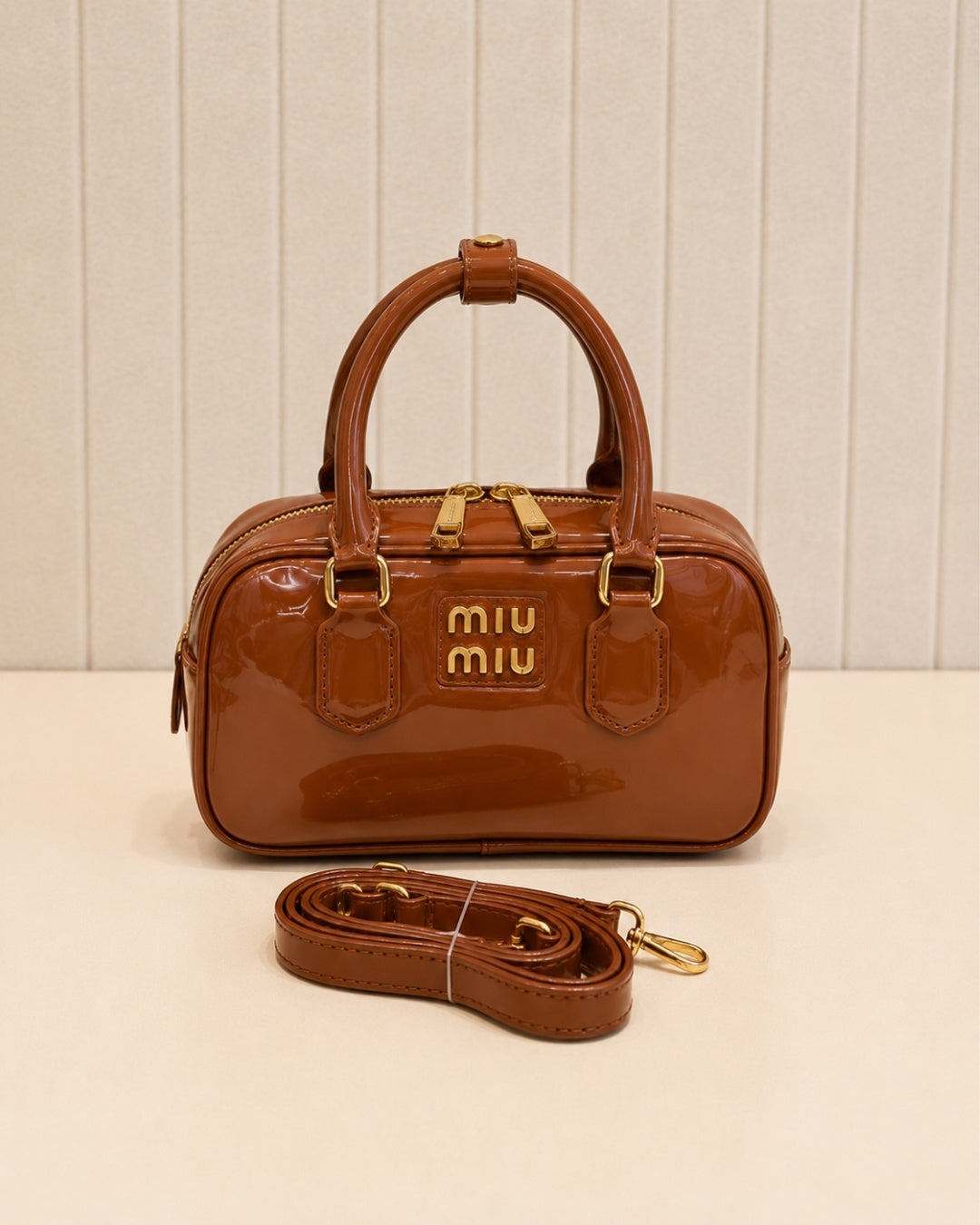MIU MIU Glossy Mini Boston Bag 22cm