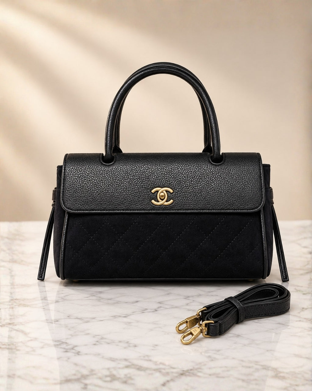 Chanel Suede Top Handle Shoulder Bag 27cm