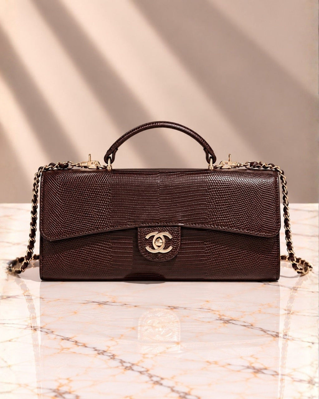 CHANEL Croc Top Handle Clutch 25cm