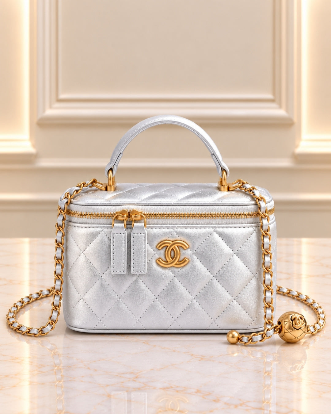 CHANEL Quilted Vanity Top Handle Bag 18cm